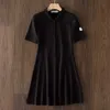 Kvinnors designer klänning polo krage ny ren färg vit/svart/blå sport midja smal klänning sommar bomull t-shirt kjol