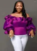 Women's Blouses Women Blouse Shiny Off Shoulder Ruffle Sexy Party Shirt Tops Purple Birthday Large Size 2024 Fashion Female African Summer