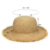 Naturale largo largo brim rafia gocce di gambe cappelli per bambini intrecciati intrecciata per la spiaggia del cappello da ragazza estate out big child hat 240429