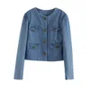 Kleine geurige stijl gouden knop denim jas voor vrouwen in de lente en herfstontwerp niche retro hong kong chic little jack 240423