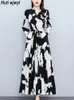 Casual jurken herfst winter vintage print prom long dames luxe zijden feestvestidos 2024 mode elegante bodycon night jurk