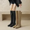 Boots Krazing Pot Microfiber Flock Round Toe Winter Warm Riding Thick Heels Gladiator Plus Size 42 Gorgeous Zipper Knee