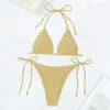 Frauen Badebekleidung Halterneck Schnürbikini Set Stylish mit Neckholder-Dreieck-Tasse BH Solid Color Badeanzug für Strandkleidung schnell