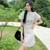 パーティードレス中国語スタイルのドレス女性の改善タン服滑止めQIPAO 2024春夏半袖レディースミニ