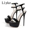 Liyke Sexy Red High Heels Platform Sandals for Women Fashion Double Buckle Strap Open Tooe Banquet Shoes Big Size 45 240430