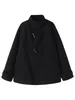 Jackets femininos de inverno fosco jacquard 100 lã chifre solto botão de lã de lã de um lado para mulheres