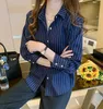 Polos da donna Plazson Classiche camicie a strisce per donne Spring Autunno Single Single a maniche lunghe Cardigan Fashion Office Shirt Topl2405