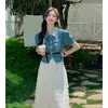 Robes de travail 2024 Vêtements d'été Vêtements coréens Lady Slim Shirts en jean court avec ceinture de longues jupes blanches 1 ou 2 pièces