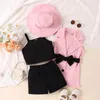 Ensembles de vêtements Kids Girls Shorts Set Elegant Camisole avec Gilet Belt Hat Summer Ten et