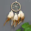 Figurine decorative Dream Dream Catcher decorazione per ornamenti per auto decorazioni per la camera da sogno muro appeso con piume di tallone rattan vento