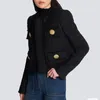 Kurtki damskie wełniane mieszanka czarna poszarpana krawędź Tweed Jacket High End pojedynczy piersi pad na ramię 23 moda szczupła streetwear żeńska