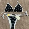 Modedesigner moderskap badkläder baddräkt klassiska broderier bokstäver bikini set thong ungdom flicka lady beach casual sexig snörning baddräkt badkläder strandkläder