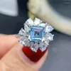 Pierścienie klastra pierścień 925 Srebrny naturalny cytrynowy niebieski Topaz Luksusowy kwadratowy ślub dla kobiet z certyfikatem 7x7 mm