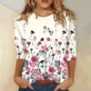 Frauen T-Shirts Y2K Kleidung modische Mode gedruckte Frauen Bluse-Hemd O-Neck Sommer 3/4 Ärmel Plus Size Roupas Feminina