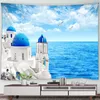 タペストリー地中海タペストリーギリシャ語青と白い建築島海洋景観ホームリビングルーム寮の装飾ガーデンウォールハング