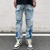 Ubrania z grunge Y2K Streetwear Hole rozryte dżinsowe spodnie dla mężczyzn myte niebieskie spodnie dżinsowe ropa hombre 240420