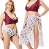 Dames badmode plus maat 3 -delige bikini set voor vrouwen gescheiden zwempak met cover up bbw sexy print zomer 2024 bather badpak