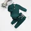 Kleidungssets geborene Jungen Jungen Mädchen Kleider Set Herbstknopf Nachtwäsche solide gerippte Langarm -Overallhosen 2pcs Outfits Anzug Pyjamas