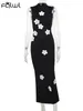 Abiti casual Habbris Spring Elegante fiore nero Applique Bodycon Autfit per feste per donne 2024SEXY Cavalca Maxi Dress