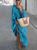 Lässige Kleider Frauen einteilige Kragen Spitze Langarm Maxi Kleid 2024 Modische Feste Farbe von Schulter Vintage Elegante Frau
