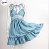 Lässige Kleider Pulabo Frauen sexy Rückenless Spitzenhalter Kleid Sommer Femme v Hals Mini Party Rüste Rücken Strand Sunddress weiblich