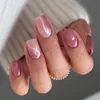 Фальшивые ногти средней длины 3D Цветочные жемчужины обнаженные розовые цвета на балерине False For Women Diy Manicure 240430