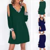 Womens Dress Cocktail Dresses Evening Party Solid Color Sequin Stitching V-Neck Cold Shoulder Sleeve Casual 240426