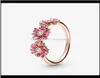 Schmuckoriginaloriginal 925 Sterling Sier Rose Pink Daisy Flower Trio Ring für Frauen mit Verlobungsringen der Hochzeitsrunde Cluster Drop D6745699