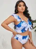 Women's Swimwear New Women Ruffles Flower Print Plus Size Swimwear Bikinis Set Sexy High Waist Swimsuit Two Piece Beachwear Bathing Suits