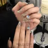 ZIIIBEYOND Jingji nail art handmade wearing nail personality cool European and American flash diamond white ladder ZB88 240430