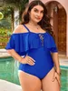 Moda de banho feminina 2024 plus size moda de banho de uma peça de um ombro sólido macacão de praia de praia sexy de babados sexy lace up alta cintura maiô 4xl