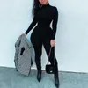 Svart turtleneck romper sexig bodycon jumpsuit streetwear höst vinter fitness sport bodysuits sammet yo-ga onesie 240410