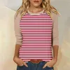 Frauen T -Shirts lässige Tunika Tops täglich Kleidung gestreift 3/4 Ärmeln Tee Shirt Sommerblusen Top Frau 2024 Jugendliche Frauen