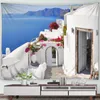 タペストリー地中海タペストリーギリシャ語青と白い建築島海洋景観ホームリビングルーム寮の装飾ガーデンウォールハング
