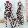 حذاء الرقص Auman Ale 20cm/8inches من جلد الغزال Leopard Print Apper Sexy Eyes Seotic High High Platform Party Women Boots Poots 103