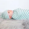 Couvertures 85x85cm Swaddle Bordre bébé Born Born Green Striped Wrap Knot Turban 2 Pieds Sorme Sleep Infant Swaddding