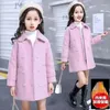 Jackets 6-15 Kids Cotton Gededed Dikke wollen jas jas Girls Winter schattig rode lange jas tiener mode bovenkleding 14 kleren