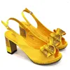 Dress Zapatos Llegada Diseño italiano Farty Fashion Farty Boda and Bag Set decorados con flor en color amarillo