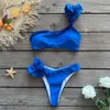 Swimwear pour femmes New Sexy Low Waist Bikini Set One épaule volants Sweetwear Sweet Women Female Swimsuits Bathing Bathing Biquini