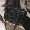 Shopping Bags European Fashion Female Square Bag 2024 Quality PU Leather Women's Designer Handbag Rivet Lock Chain Shoulder Messenger