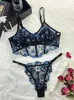 Behas stelt tule lingerie mooie 2 -delige onderkleding set transparant sexy voor vrouwen bloemen borduurwerk erotisch fancy