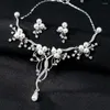 Halsband örhängen set strass faux pärla blomma kvinnor bröllop smycken chic