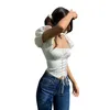 女性用Tシャツレディースラックパフ半袖トップスクエアネックレースアップTシャツセクシーローカットコルセットトップスリムフィットシャツブラウス