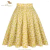 Jupes sishion jaune petite marguerite florale imprimée jupe vd0020 vintage occasionnelle haute taille une ligne jupe femme flare
