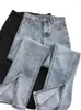 Women's Jeans 2024 Vintage High Waist Double Buckle Split Slim Elastic Denim Flare Women Micro Flared Wide Leg Woman Trousers