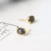 Bolzenohrringe Mobuy 925 Sterling Silber Ohrring für Frauen natürliche schwarze alte flache Gitteroberfläche 14K Gold plattiert feinen Schmuck MBEI119