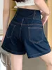 Frauen Jeans Ftlzz Sommer Casual Lady Empire Slim Button Denim Shorts Vintage Women A-Line Wide Bein High Street