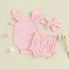 Ensembles de vêtements de style doux pour bébés filles vêtements enfants shorts placés sur tenues de fleur à manches imprimées avec un bandeau 3pcs costumes pour nourrissons