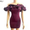 Casual Dresses HLJ Fashion Off Shoulder Ruffle Design Bodycon Mini Women Sleevless Backless Slim Vestidos Sexy Lady Solid Color Clothes