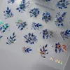 Autocollant à ongles gravés en acrylique Holographi Blue Flowers Gold Line Selfadhesive Transfert Sliders Wrapures Manucures Foils Z0661 240430